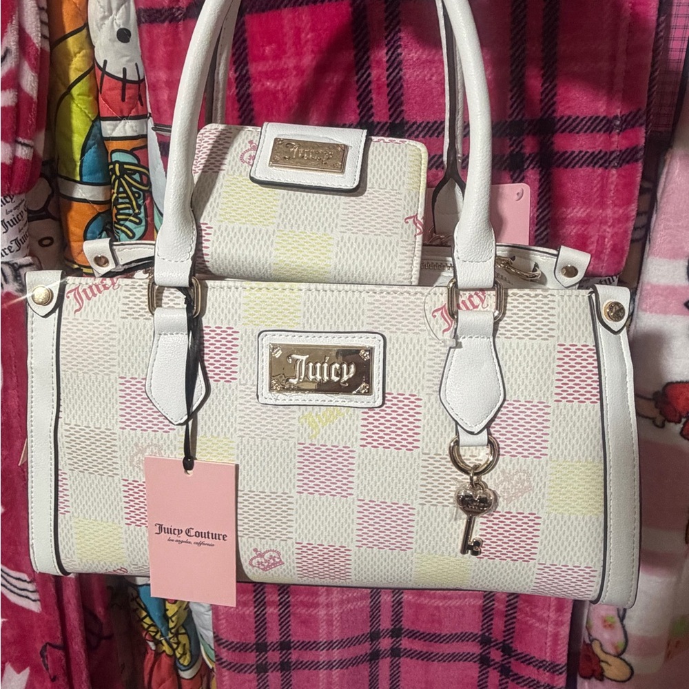Juicy Couture Pink and Cream Checkered Satchel